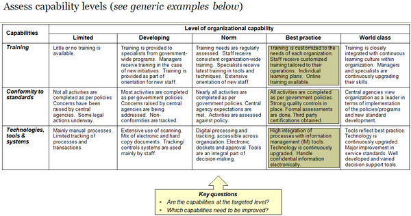 Slide depicting five level assessment of capability levels (continued).