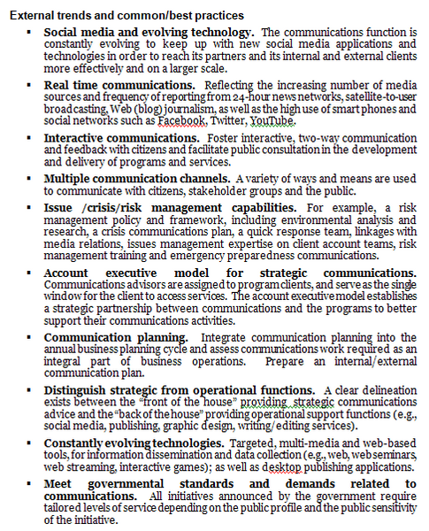 Communications function operational plan template: external trends and common/best practices.