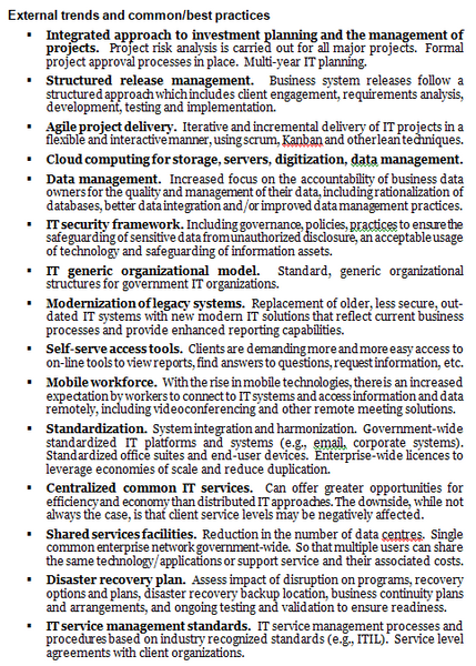 Information technology (IT) management operational plan template: external trends and examples of common/best practices.