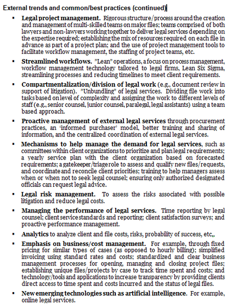Legal services operational plan template: external trends and common/best practices (continued).