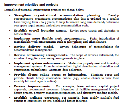 Accommodation management operational plan template: examples of improvement priorities and projects.