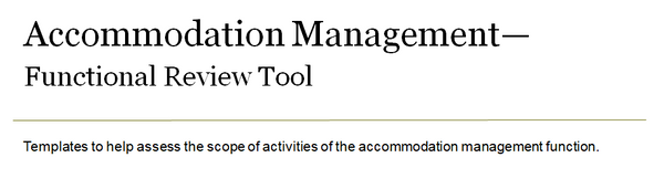 Accommodation management functional review title page. 