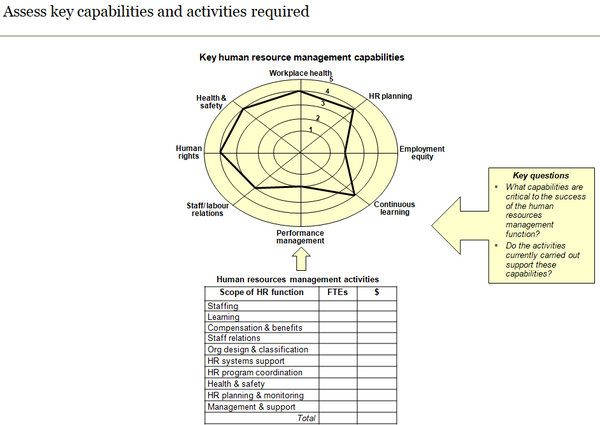 Template to identify key human resources management capabilities and activities required.