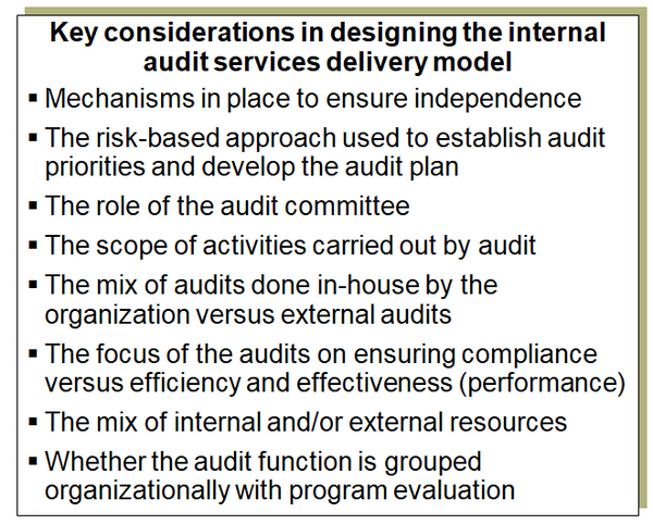 Key factors to consider in designing the internal audit delivery model.