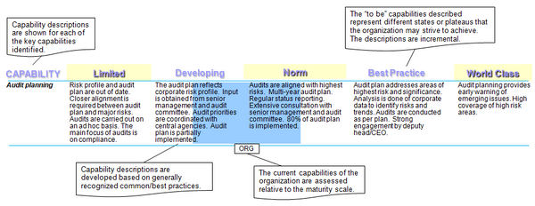 Example of the application of the capability maturity model to assess a key capability of the internal audit function.
