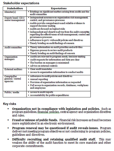 Audit services operational plan template: stakeholder expectations, key risks.