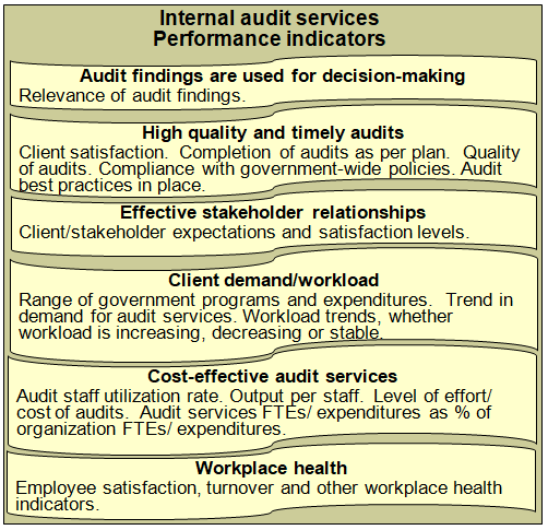 Summary of potential indicators to measure the performance of the internal audit function.