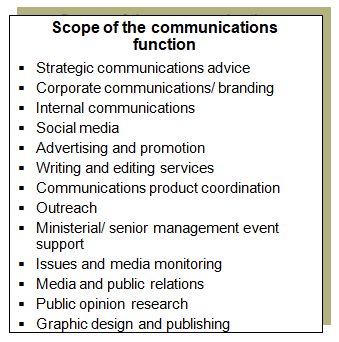 This chart lists the typical activities of the communications function in the public sector..