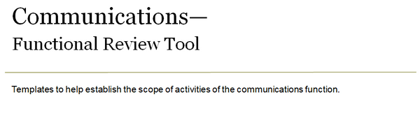 Communications functional review tool cover page
