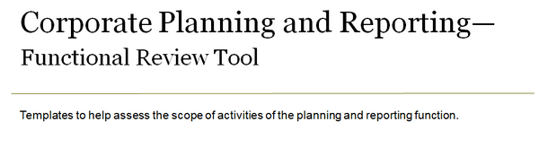 Cover page of corporate planning and reporting functional review tool.