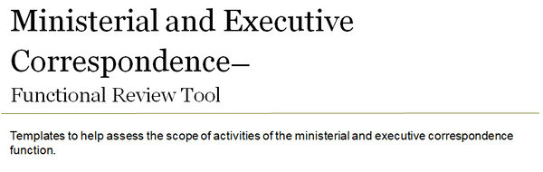 Cover page of ministerial and executive correspondence functional review tool.