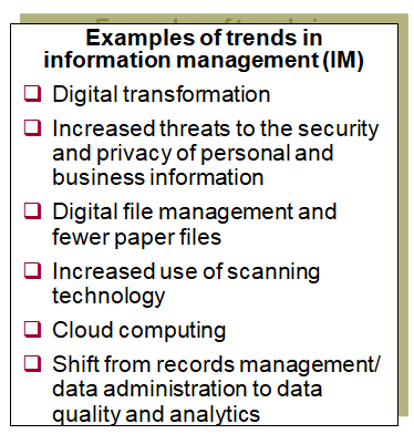 This chart provides examples of information management trends and pressures.