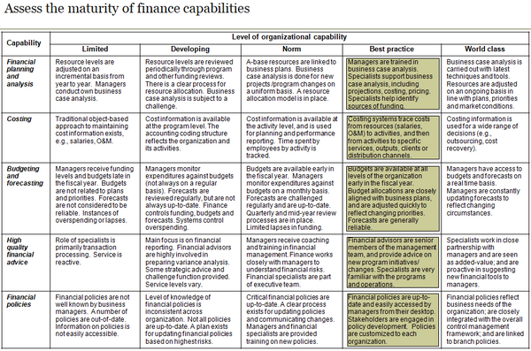 Finance capability maturity model.