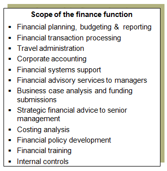 This chart lists typical finance activities.