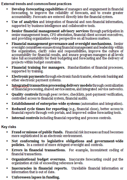 Finance operational plan template: external trends, common/best practices and key risks.