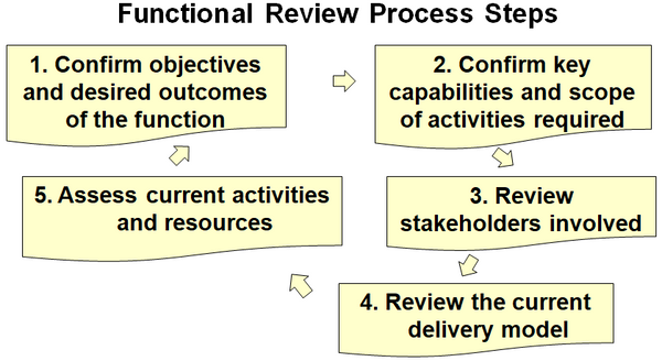 This chart summarizes the key steps of the functional review process.