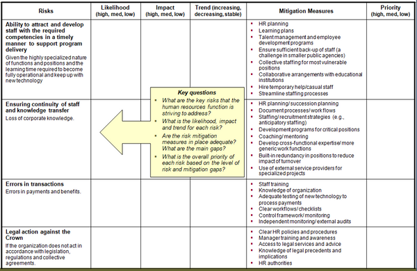 This table provides a summary template for the risk profile for the human resources management function in the public sector, including potential mitigation measures for each risk.