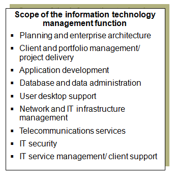 This chart summarizes typical information technology management activities.