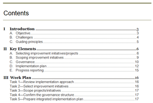 Table of contents of the implementation planning guide and work plan.