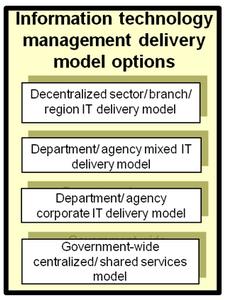 This image identifies examples of information technology management delivery model options.