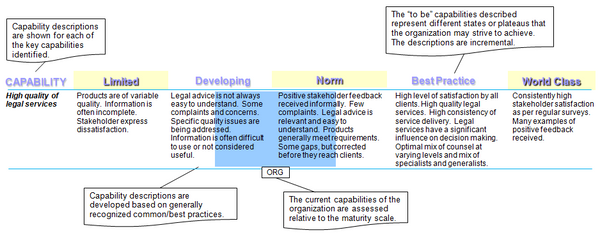 Example of the application of the capability maturity model to assess a key capability of the legal services function.