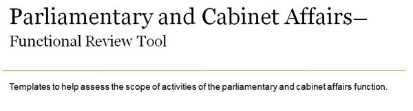 Parliamentary and cabinet affairs functional review tool cover page.